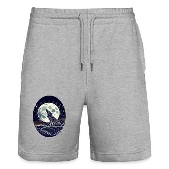 Loup géométrique et pleine lune - Short de jogging bio TRAINER Stanley/Stella unisexe - gris chiné - Devant - Nik (191cm) & Marisol (170cm)