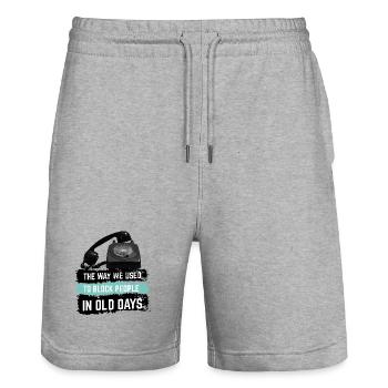 That's how we used to block people - Stanley/Stella Trainer Unisex Organic Jogging Shorts - heather grey - Front - Nik (191cm) & Marisol (170cm)