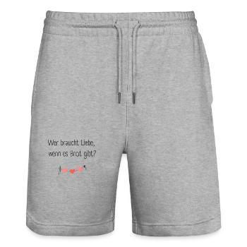 Wer braucht Liebe, wenn es Brot gibt? - Stanley/Stella Unisex Bio Joggingshorts Trainer  - Grau meliert - Vorne - Nik (191cm) & Marisol (170cm)