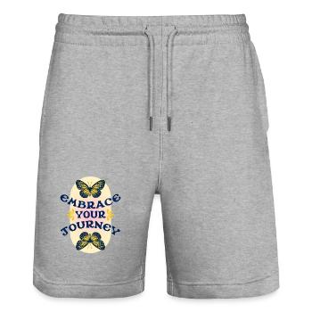 Embrace Your Journey – Schmetterling Retro - Stanley/Stella Unisex Bio Joggingshorts Trainer  - Grau meliert - Vorne - Nik (191cm) & Marisol (170cm)