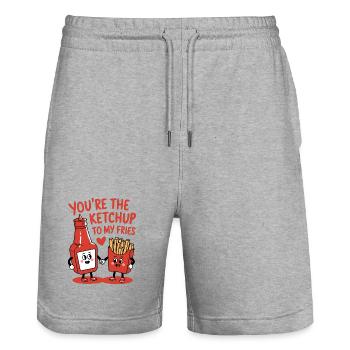 Tu es le ketchup à mes frites - Short de jogging bio TRAINER Stanley/Stella unisexe - gris chiné - Devant - Nik (191cm) & Marisol (170cm)
