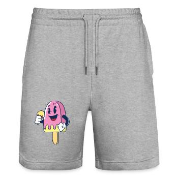 Fröhlicher Kindereis Charakter Eiscreme Eis - Stanley/Stella Trainer Unisex Organic Jogging Shorts - heather grey - Front - Nik (191cm) & Marisol (170cm)