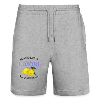 Limone Lebenslust Spruch - Stanley/Stella Unisex Bio Joggingshorts Trainer  - Grau meliert - Vorne - Nik (191cm) & Marisol (170cm)