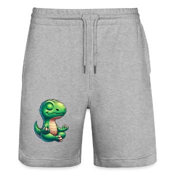 Dino T-Rex Dinosaur Yoga Meditation Relax - Stanley/Stella Trainer Unisex Organic Jogging Shorts - heather grey - Front - Nik (191cm) & Marisol (170cm)