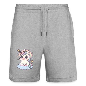 Kawaii Unicorn on Cloud with Rainbow Stars - Stanley/Stella Trainer Unisex Organic Jogging Shorts - heather grey - Front - Nik (191cm) & Marisol (170cm)