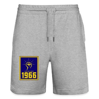Retro Rebellion 1966 Motif Design - Stanley/Stella Trainer Unisex Organic Jogging Shorts - heather grey - Front - Nik (191cm) & Marisol (170cm)