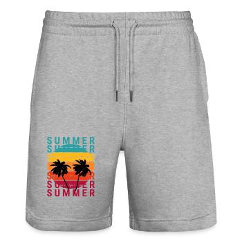 Sommerlicher Sonnenuntergang mit Palmen - Stanley/Stella Unisex Bio Joggingshorts Trainer  - Grau meliert - Vorne - Nik (191cm) & Marisol (170cm)