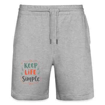 Minimalist Keep Life Simple Quote - Stanley/Stella Trainer Unisex Organic Jogging Shorts - heather grey - Front - Nik (191cm) & Marisol (170cm)