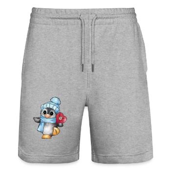 Pinguin mit Herz - Stanley/Stella Unisex Bio Joggingshorts Trainer  - Grau meliert - Vorne - Nik (191cm) & Marisol (170cm)