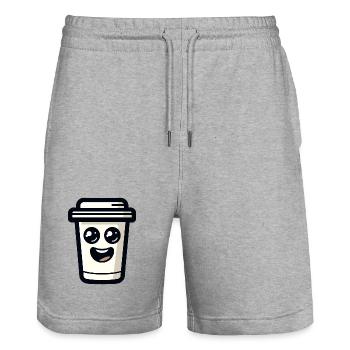 Happy Coffee Mug with Smile and Caricature - Stanley/Stella Trainer Unisex Organic Jogging Shorts - heather grey - Front - Nik (191cm) & Marisol (170cm)