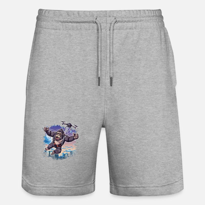 Gorille Drone Enfants Drôle - Short de jogging bio TRAINER Stanley/Stella unisexe - gris chiné