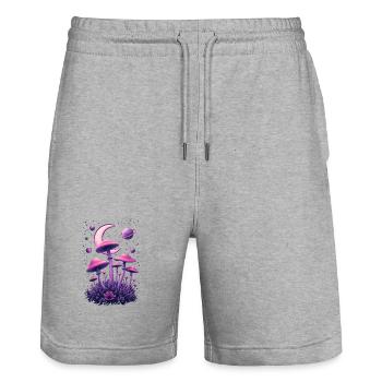 Mystical mushroom galaxy in neon look - Stanley/Stella Trainer Unisex Organic Jogging Shorts - heather grey - Front - Nik (191cm) & Marisol (170cm)