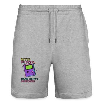Dicton de jeu rétro avec appareil de jeu portable Jeux vidéo - Short de jogging bio TRAINER Stanley/Stella unisexe - gris chiné - Devant - Nik (191cm) & Marisol (170cm)