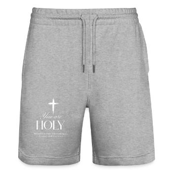 Vous êtes saints versets bibliques chrétiens Ésaïe 6:3 - Short de jogging bio TRAINER Stanley/Stella unisexe - gris chiné - Devant - Nik (191cm) & Marisol (170cm)