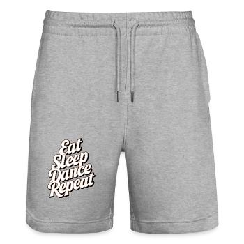 Motivational SleepDance Repeat Text - Stanley/Stella Trainer Unisex Organic Jogging Shorts - heather grey - Front - Nik (191cm) & Marisol (170cm)