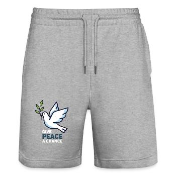 Friedenstaube "Give Peace a Chance" - Stanley/Stella Unisex Bio Joggingshorts Trainer  - Grau meliert - Vorne - Nik (191cm) & Marisol (170cm)