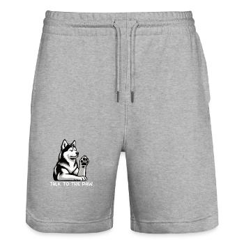 Parlez à la patte Husky Husky Propriétaire Husky - Short de jogging bio TRAINER Stanley/Stella unisexe - gris chiné - Devant - Nik (191cm) & Marisol (170cm)