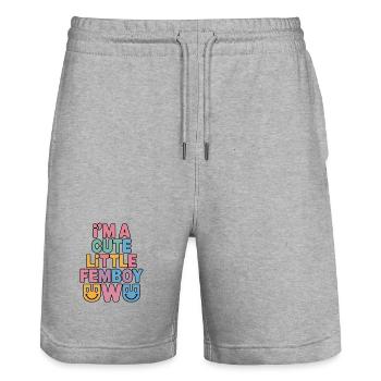 I'm a cute little femboy UwU - Stanley/Stella Trainer Unisex Organic Jogging Shorts - heather grey - Front - Nik (191cm) & Marisol (170cm)