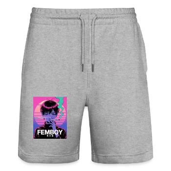 Vaporwave Femboy mit Glitch-Style - Stanley/Stella Unisex Bio Joggingshorts Trainer  - Grau meliert - Vorne - Nik (191cm) & Marisol (170cm)