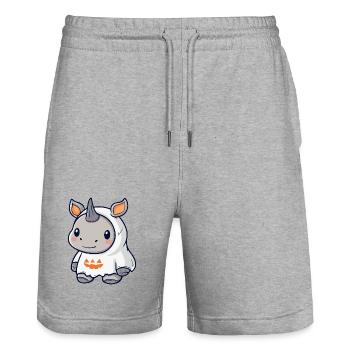 Nashorn Halloween Geist - Stanley/Stella Unisex Bio Joggingshorts Trainer  - Grau meliert - Vorne - Nik (191cm) & Marisol (170cm)