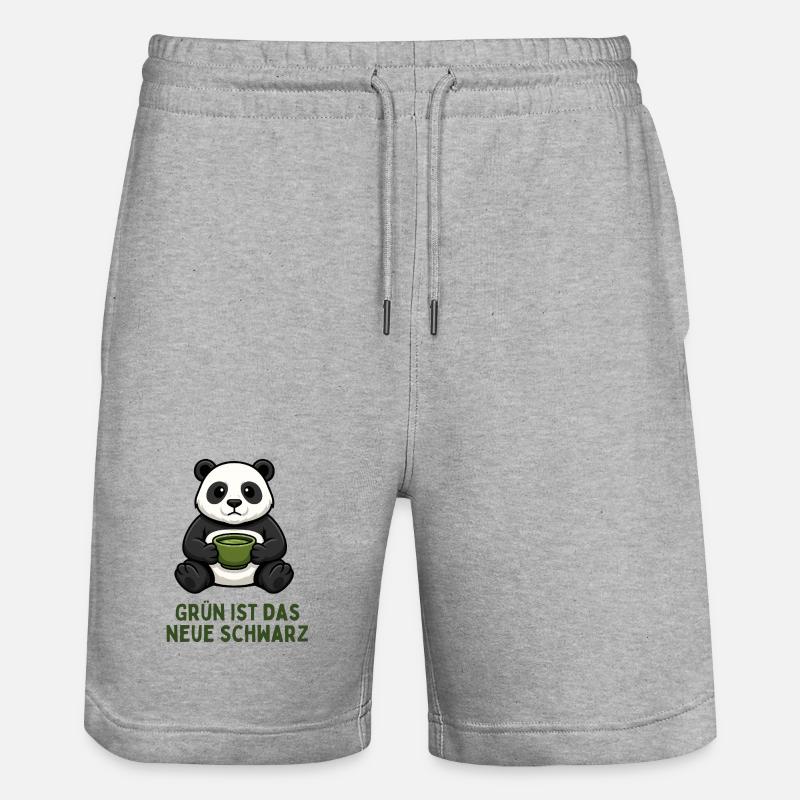  Panda Kaffeezeit grün Tee Getränk - Stanley/Stella Unisex Bio Joggingshorts Trainer  - Grau meliert