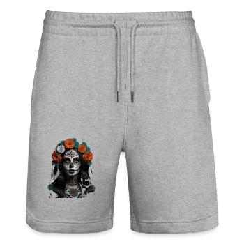 Couronne de fleur de crâne en sucre - Short de jogging bio TRAINER Stanley/Stella unisexe - gris chiné - Devant - Nik (191cm) & Marisol (170cm)
