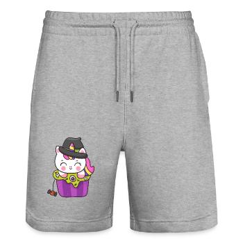 Kawaii Cupcake Hexe Katze - Stanley/Stella Unisex Bio Joggingshorts Trainer  - Grau meliert - Vorne - Nik (191cm) & Marisol (170cm)