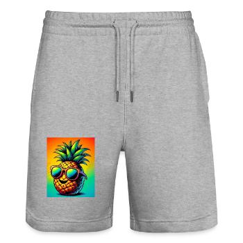 Pineapple - Stanley/Stella Trainer Unisex Organic Jogging Shorts - heather grey - Front - Nik (191cm) & Marisol (170cm)