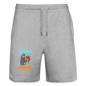 Aïe, le mème de la rose mordue - Short de jogging bio TRAINER Stanley/Stella unisexe - gris chiné - Devant - Nik (191cm) & Marisol (170cm)