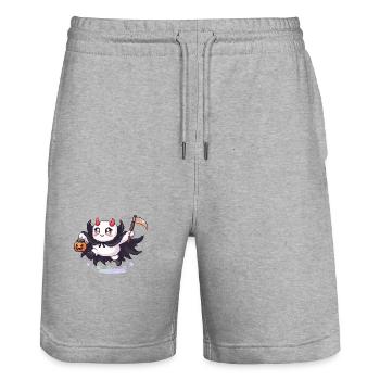 Pixel Halloween Demon with Jack-o-lantern - Stanley/Stella Trainer Unisex Organic Jogging Shorts - heather grey - Front - Nik (191cm) & Marisol (170cm)