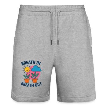 Souffle Soleil Plantes Motif - Short de jogging bio TRAINER Stanley/Stella unisexe - gris chiné - Devant - Nik (191cm) & Marisol (170cm)