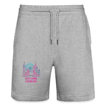 Neon London Declaration of Love - Stanley/Stella Trainer Unisex Organic Jogging Shorts - heather grey - Front - Nik (191cm) & Marisol (170cm)
