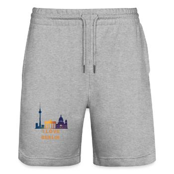 J’adore le dégradé de la skyline de Berlin - Short de jogging bio TRAINER Stanley/Stella unisexe - gris chiné - Devant - Nik (191cm) & Marisol (170cm)