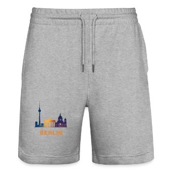 Berlin Skyline Gradient - Stanley/Stella Trainer Unisex Organic Jogging Shorts - heather grey - Front - Nik (191cm) & Marisol (170cm)
