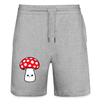 Champignon Heureux Mignon Visage Souriant Kawaii - Short de jogging bio TRAINER Stanley/Stella unisexe - gris chiné - Devant - Nik (191cm) & Marisol (170cm)
