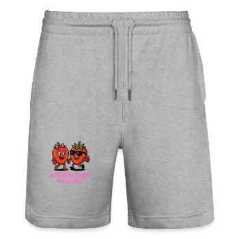Berry Strong In Love Cartoon Strawberries Motif - Stanley/Stella Trainer Unisex Organic Jogging Shorts - heather grey - Front - Nik (191cm) & Marisol (170cm)