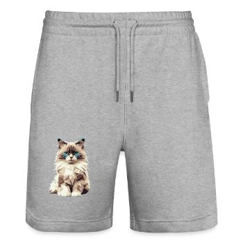 Geometric Cat – Stilvolles Katzenmotiv im Polygon  - Stanley/Stella Unisex Bio Joggingshorts Trainer  - Grau meliert - Vorne - Nik (191cm) & Marisol (170cm)