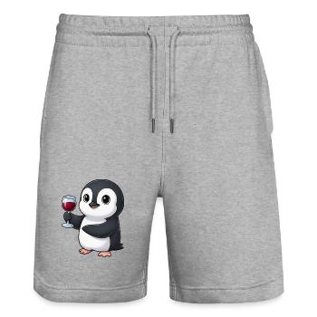 Süßer Pinguin Weinliebhaber Rotwein Cartoon - Stanley/Stella Unisex Bio Joggingshorts Trainer  - Grau meliert - Vorne - Nik (191cm) & Marisol (170cm)