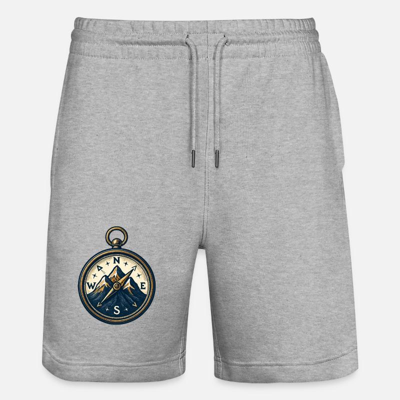 Compass on mountain background - skiing - hiking - Stanley/Stella Trainer Unisex Organic Jogging Shorts - heather grey