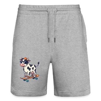 Funny Cow Skating on Skateboard Cartoon Skater - Stanley/Stella Trainer Unisex Organic Jogging Shorts - heather grey - Front - Nik (191cm) & Marisol (170cm)