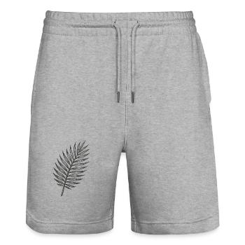 Schwarzes Palmblatt Sketch - Stanley/Stella Unisex Bio Joggingshorts Trainer  - Grau meliert - Vorne - Nik (191cm) & Marisol (170cm)