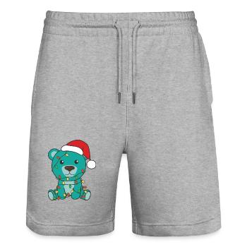 Christmas Bear With Santa Hat And Lights - Stanley/Stella Trainer Unisex Organic Jogging Shorts - heather grey - Front - Nik (191cm) & Marisol (170cm)