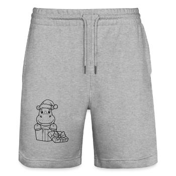 Weihnachts-Nilpferd mit Geschenken - Stanley/Stella Unisex Bio Joggingshorts Trainer  - Grau meliert - Vorne - Nik (191cm) & Marisol (170cm)
