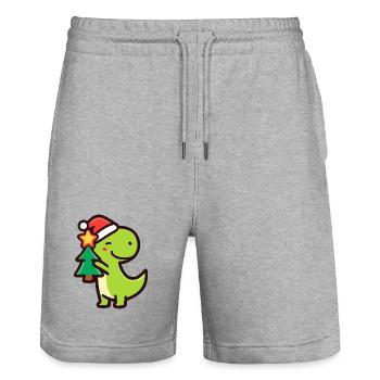 Kawaii Dino T-Rex avec sapin de Noël - Short de jogging bio TRAINER Stanley/Stella unisexe - gris chiné - Devant - Nik (191cm) & Marisol (170cm)