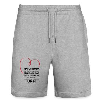 Mama Papa Eltern lustiges Geschenk - Stanley/Stella Unisex Bio Joggingshorts Trainer  - Grau meliert - Vorne - Nik (191cm) & Marisol (170cm)