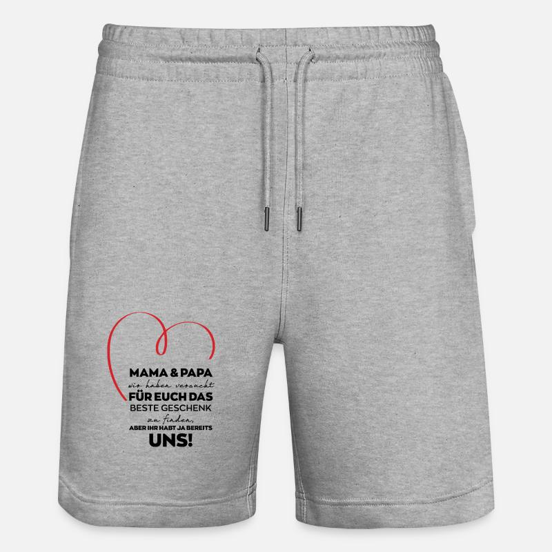 Mama Papa Eltern lustiges Geschenk - Stanley/Stella Unisex Bio Joggingshorts Trainer  - Grau meliert