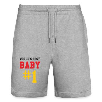 Meilleur bébé - Naissance - Enfant - Short de jogging bio TRAINER Stanley/Stella unisexe - gris chiné - Devant - Nik (191cm) & Marisol (170cm)
