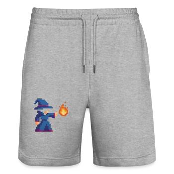 Pixel Wizard and Fire - Stanley/Stella Trainer Unisex Organic Jogging Shorts - heather grey - Front - Nik (191cm) & Marisol (170cm)