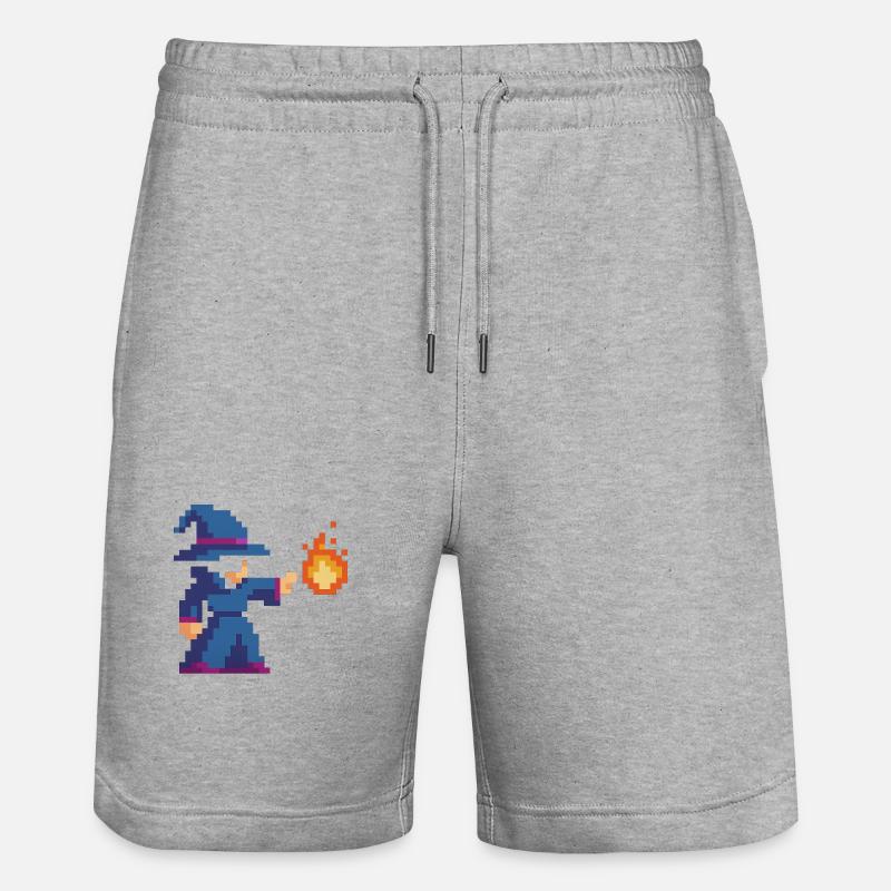 Pixel Wizard and Fire - Stanley/Stella Trainer Unisex Organic Jogging Shorts - heather grey