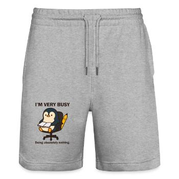 Very Busy Penguin - Stanley/Stella Trainer Unisex Organic Jogging Shorts - heather grey - Front - Nik (191cm) & Marisol (170cm)